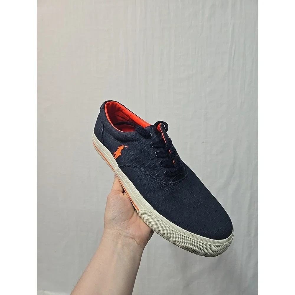 Polo Ralph Lauren Vaughn Navy Ripstop Leather Fashion Sneakers Men's 11D Orange‎